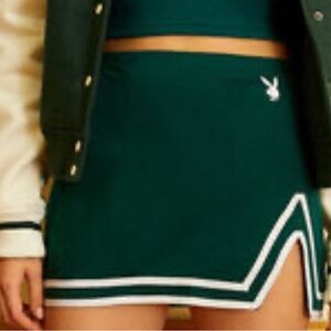 PLAYBOY by Pacsun Green Varsity Mini Skirt with White Trim Size Medium